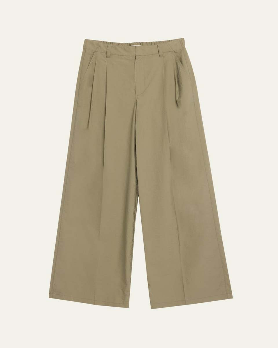 Techno Cotton Poplin Pleated Wide-Leg Sartorial Pants